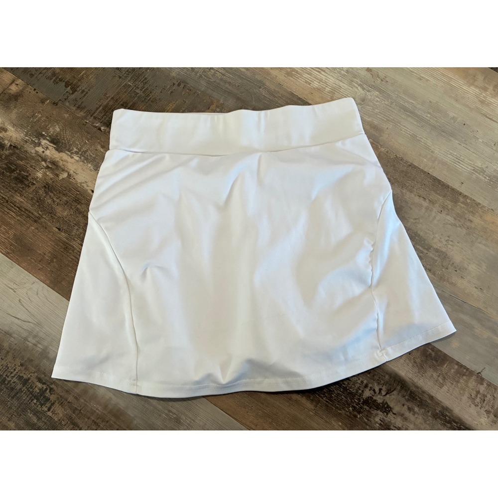 White Pleated Athletic Tennis Skort Back Zip Pocket Built-in Shorts Women Small
